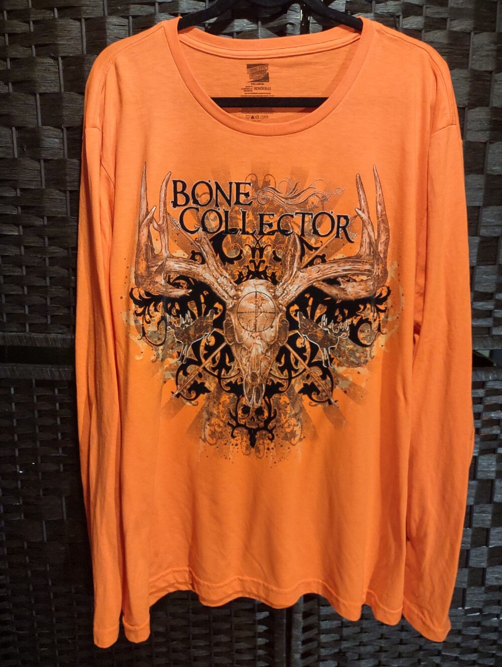 Bone Collector Orange Graphic Long-sleeve Crewneck Shirt Mens 2XL